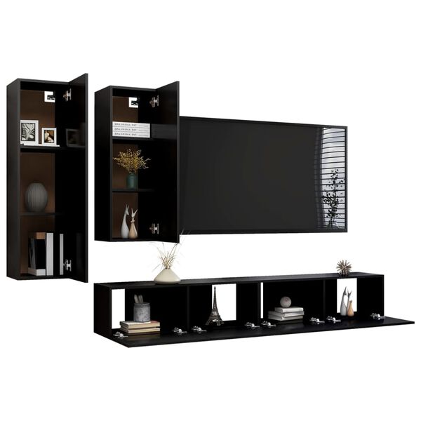 vidaXL 4-tlg. TV-Schrank-Set Schwarz Holzwerkstoff