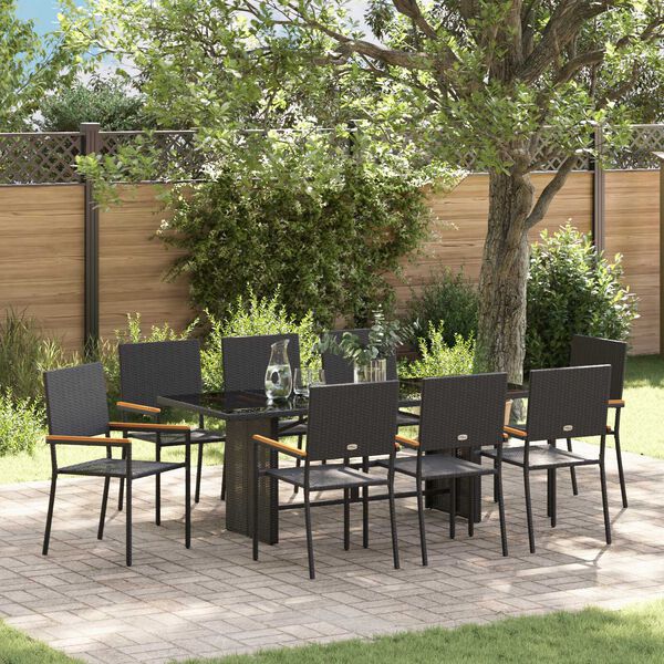 vidaXL Garten Essgruppe 9 pcs Schwarz Poly-Rattan