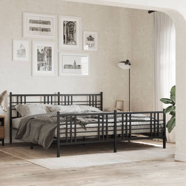 vidaXL Metallbett ohne Matratze mit Fu&szlig;teil Schwarz 180x200 cm