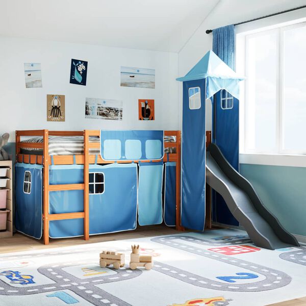 vidaXL Kinderhochbett mit Turm Blau 80x200 cm Massivholz Kiefer