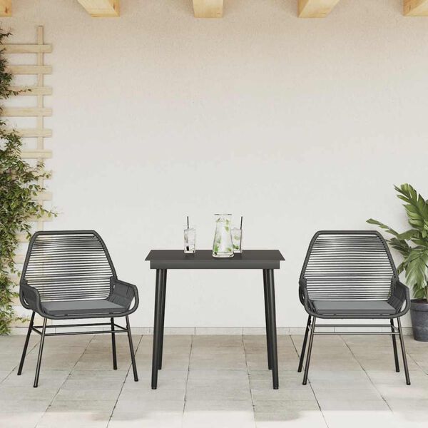 vidaXL 3-tlg. Garten-Essgruppe mit Kissen Schwarz Poly Rattan Glas