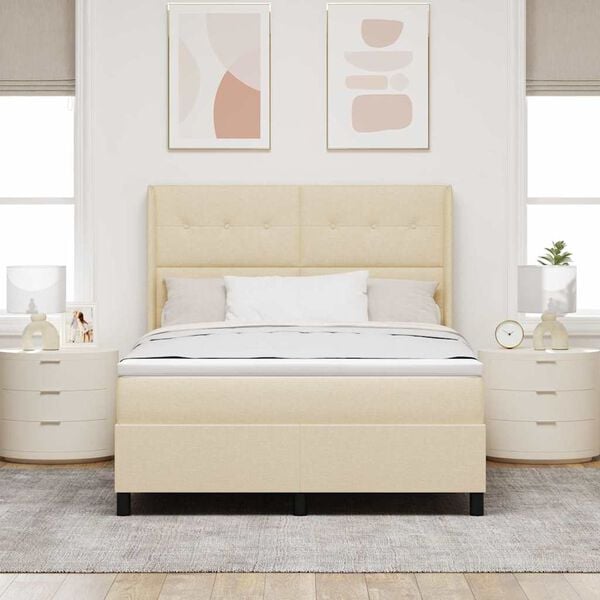 vidaXL Boxspringbett mit Matratze Creme 160 x 200 cm Stoff