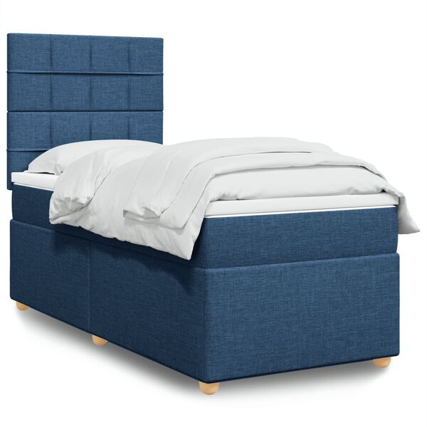 vidaXL Boxspringbett mit Matratze Blau 100x200 cm Stoff