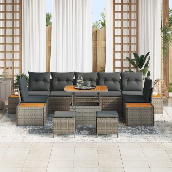 vidaXL Gartensofa-set mit Kissen mit Speicher 10 pcs Grau Poly Rattan