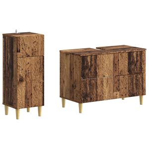 vidaXL 2-teiliges Badezimmer Schrank Set DELFT Altholz Holzwerkstoff