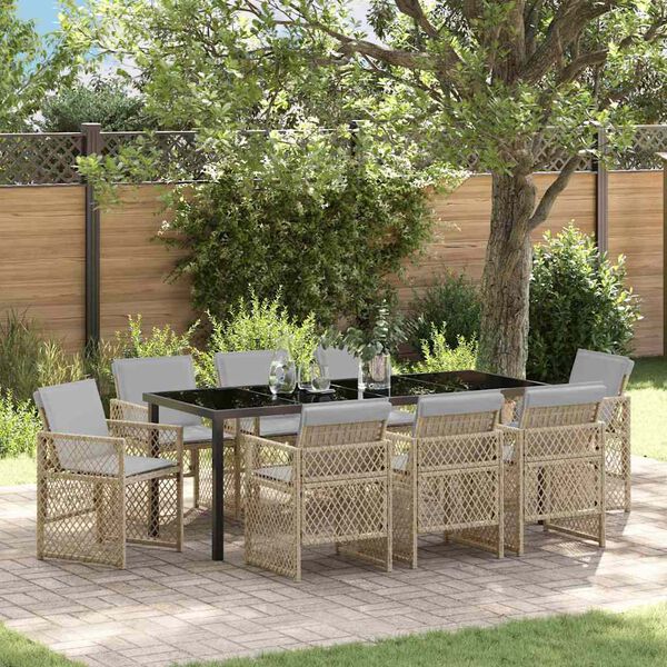 vidaXL Garten Essgruppe 9 pcs Beige Poly-Rattan
