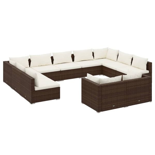 vidaXL 11-tlg. Garten-Lounge-Set mit Kissen Braun Poly Rattan