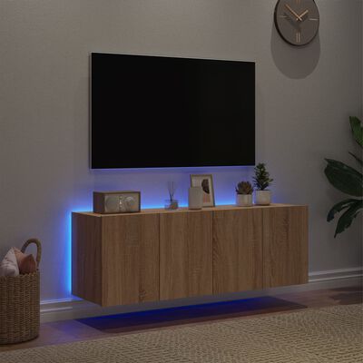 vidaXL TV-Wandschränke mit LED-Leuchten 2 Stk. Sonoma-Eiche 60x35x41cm