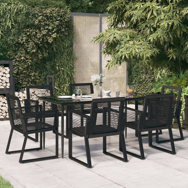 vidaXL 7-tlg. Garten-Essgruppe Schwarz PVC-Rattan
