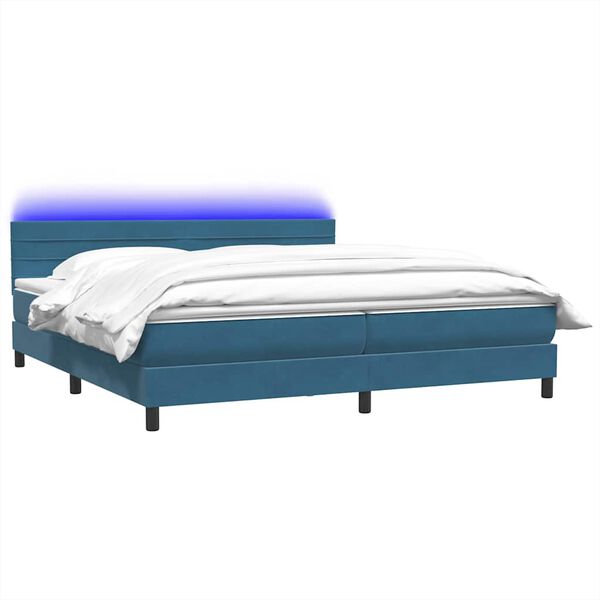 vidaXL Boxspringbett mit Matratze & LED Dunkelblau 180x210 cm Samt