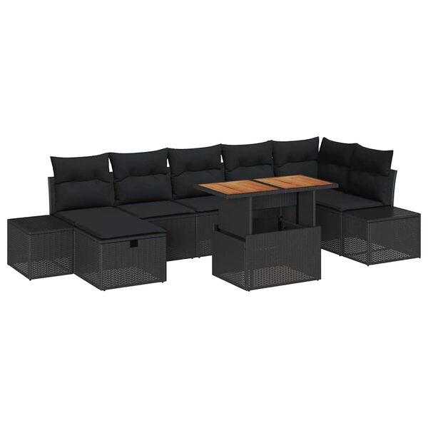 vidaXL Gartensofa-set mit Kissen 8 pcs Schwarz Poly-Rattan