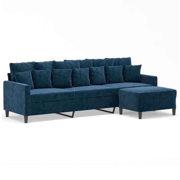 vidaXL 3-Sitzer-Sofa mit Hocker Blau 210 cm Samt