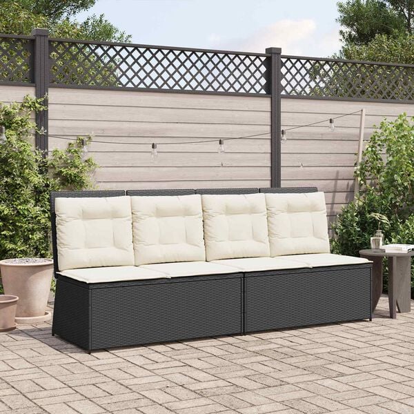 vidaXL Gartenbank mit Kissen Schwarz Poly Rattan