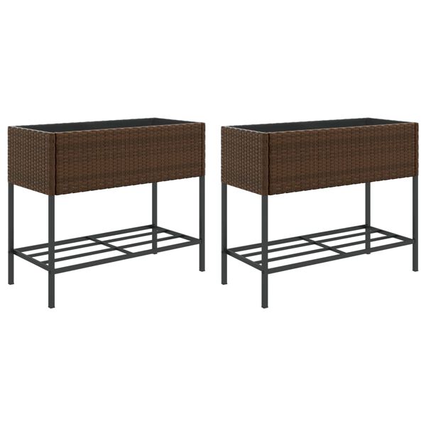 vidaXL Hochbeete mit Ablage 2 Stk. Braun 90x40x75 cm Poly Rattan