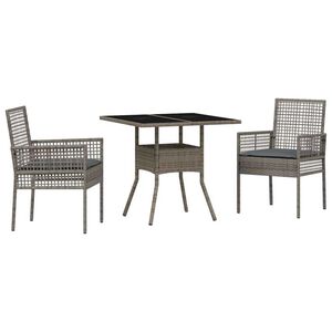 vidaXL Garten Essgruppe 3 pcs Grau Poly-Rattan