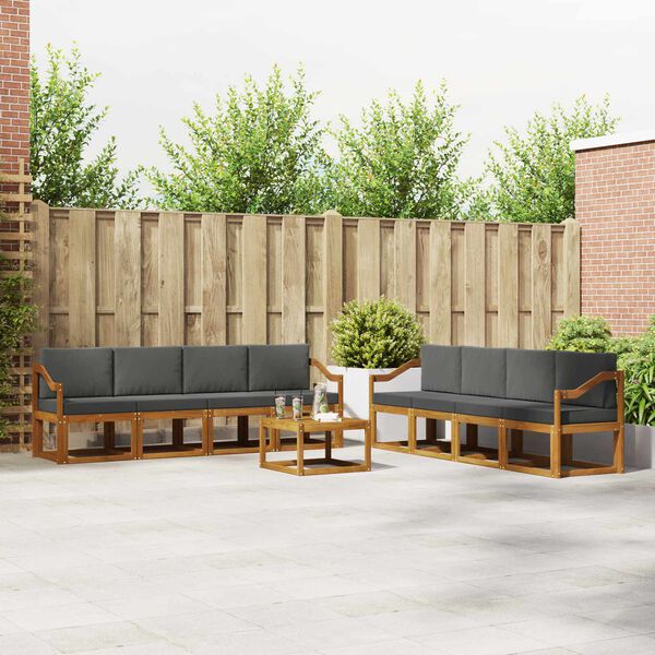 vidaXL Outdoor-Sofagarnitur mit Kissen 9 pcs Natur und Anthrazit