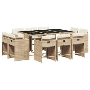 vidaXL 11-tlg. Garten-Essgruppe mit Kissen Beige Poly Rattan