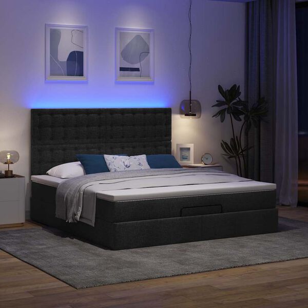 vidaXL Ottoman-Bett mit Matratze & LEDs Schwarz 180x200 cm Stoff