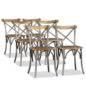vidaXL Esszimmerst&uuml;hle 6 Stk. Mangoholz Massiv und Stahl-Kreuzlehne