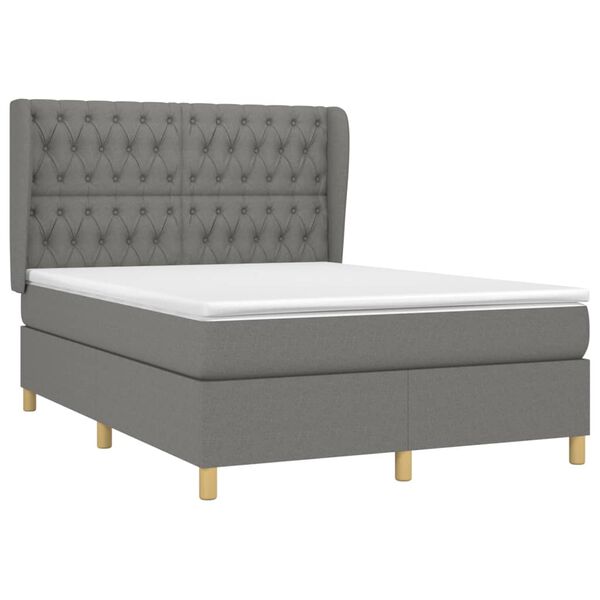 vidaXL Boxspringbett mit Matratze Dunkelgrau 140x200 cm Stoff