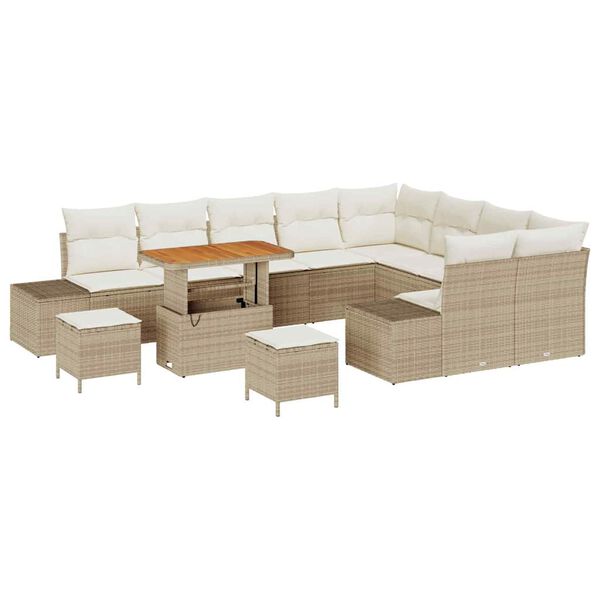 vidaXL Gartensofa-set mit Kissen mit Speicher 12 pcs Beige Poly Rattan