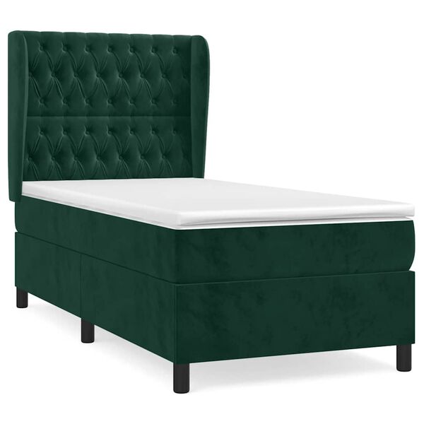 vidaXL Boxspringbett mit Matratze Dunkelgr&uuml;n 90x190 cm Samt