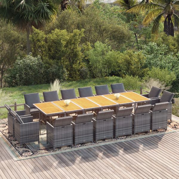 vidaXL 17-tlg. Garten-Essgruppe mit Kissen Poly Rattan Grau