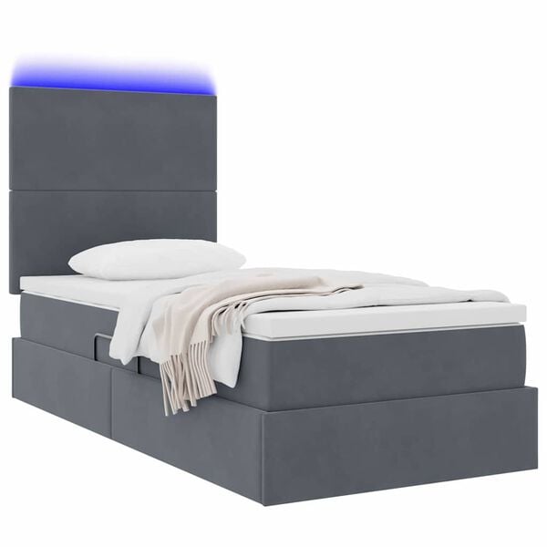 vidaXL Bett mit Stauraum und LED mit LED Dunkelgrau 90 x 190 cm Samt