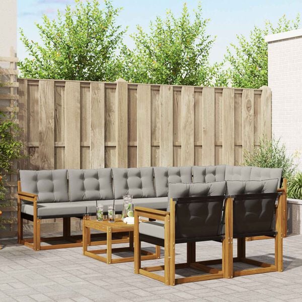 vidaXL Outdoor-Sofagarnitur mit Kissen 9 pcs Nat&uuml;rlich und Hellgrau