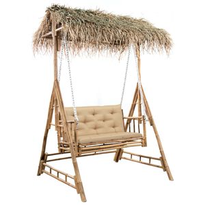 vidaXL Hollywoodschaukel mit Palmbl&auml;ttern und Kissen 202 cm Bambus