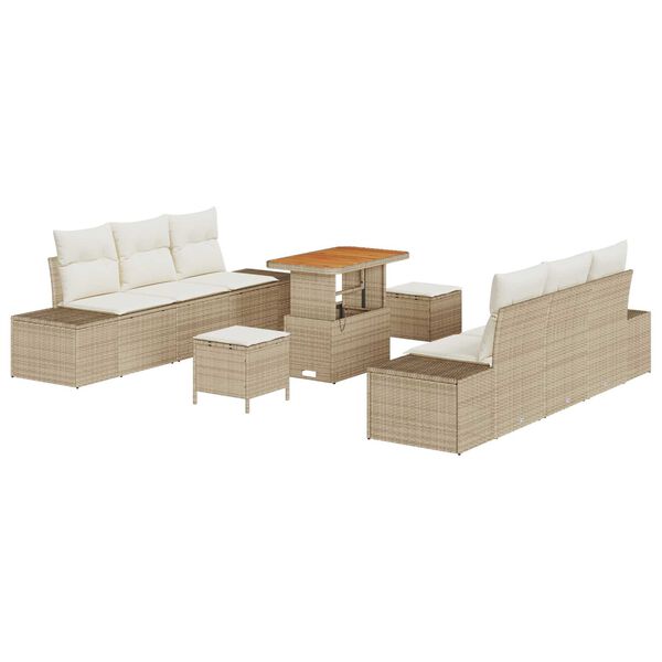 vidaXL Garten-Sofa-Set mit Kissen 9 pcs Beige Poly Rattan