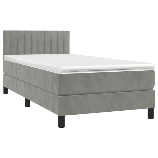 vidaXL Boxspringbett mit Matratze & LED Hellgrau 80x200 cm Samt