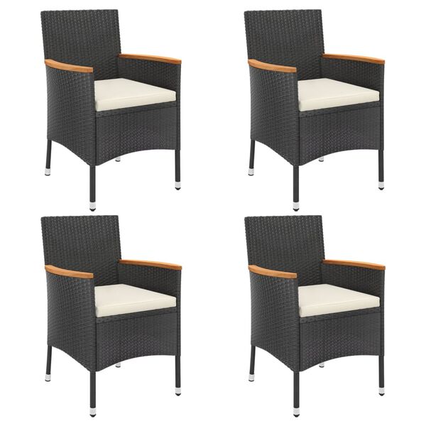 vidaXL 5-tlg. Garten-Bistro-Set mit Kissen Schwarz Poly Rattan