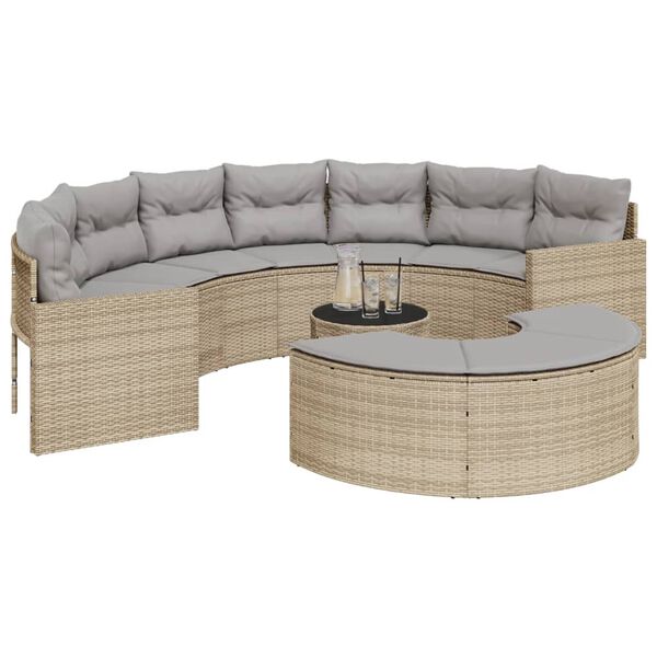 vidaXL 3-tlg. Garten-Sofagarnitur Halbrund Beige Poly-Rattan