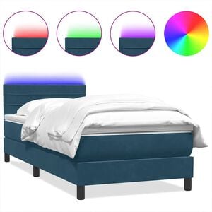 vidaXL Boxspringbett mit Matratze & LED Dunkelblau 80x220 cm Samt