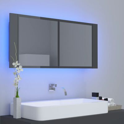 vidaXL LED-Bad-Spiegelschrank Hochglanz-Grau 100x12x45 cm Acryl