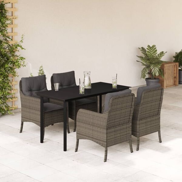vidaXL 5-tlg. Garten-Essgruppe mit Kissen Grau Poly Rattan