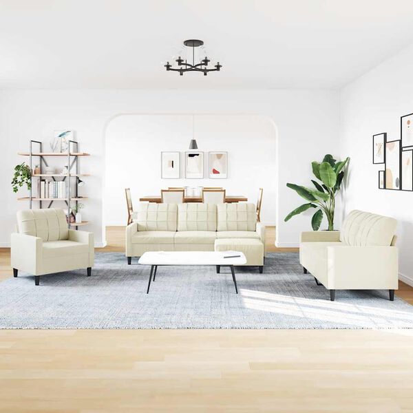vidaXL 4-tlg. Sofagarnitur mit Kissen Creme Samt