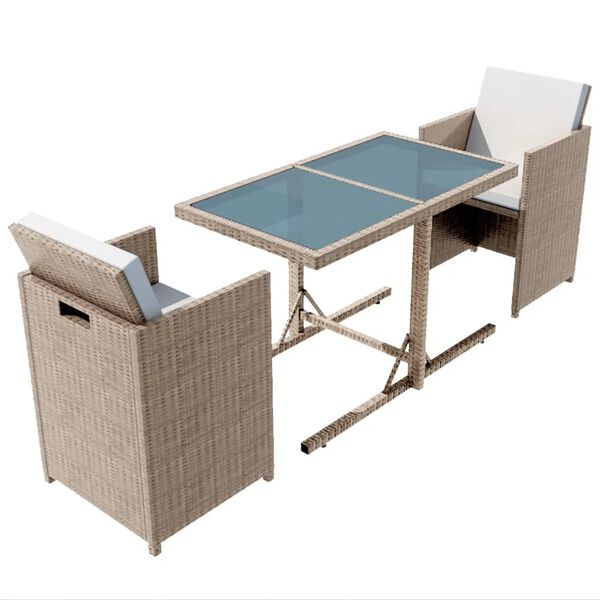 vidaXL 3-tlg. Bistro-Set mit Auflagen Poly Rattan Beige