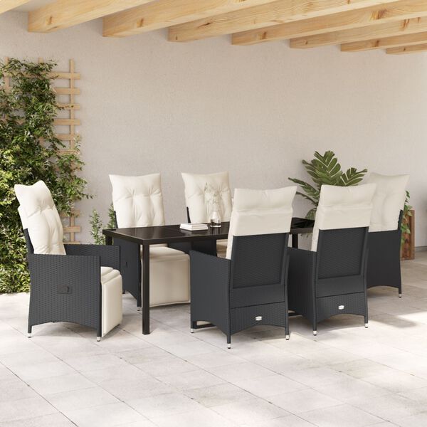 vidaXL Garten Essgruppe mit Kissen 7 pcs Schwarz Poly-Rattan