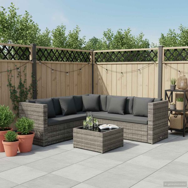 vidaXL 4-tlg. Garten-Lounge-Set mit Kissen Poly Rattan Grau