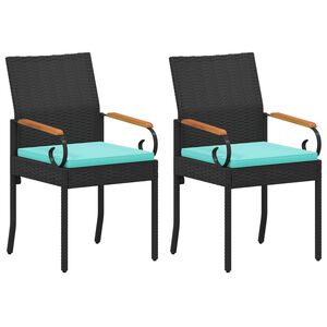 vidaXL Gartenst&uuml;hle 2 stk. Schwarz und T&uuml;rkis Poly-Rattan und Akazie