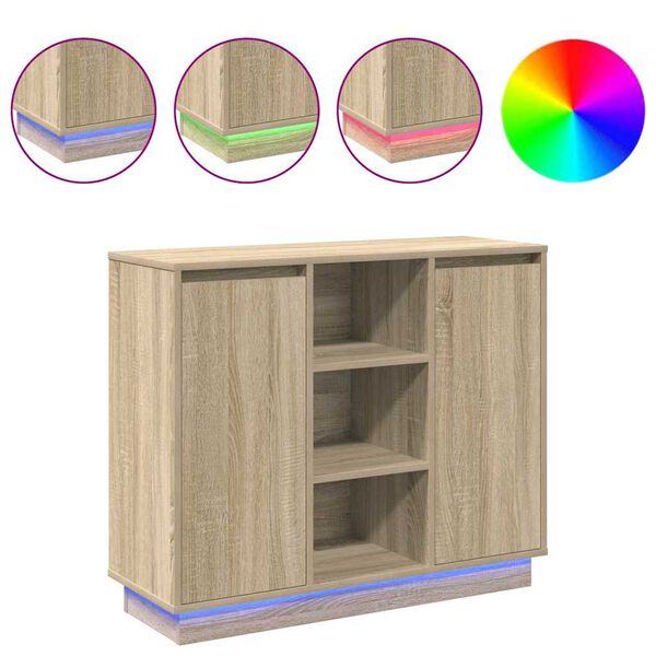 vidaXL LED-Sideboard Sonoma-Eiche 90 x 32 x 75 cm Holzwerkstoff