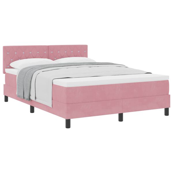 vidaXL Boxspringbett mit Matratze mit Kopfteil Rosa 140 x 200 cm Samt