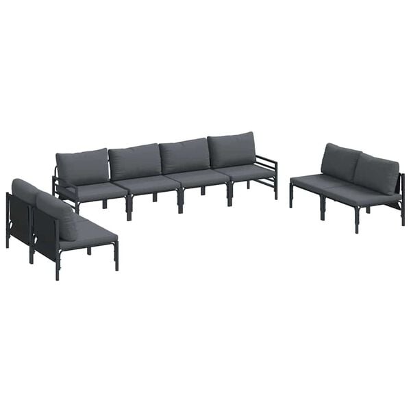 vidaXL Gartensofa-set mit Kissen 8 pcs Schwarz Stahl