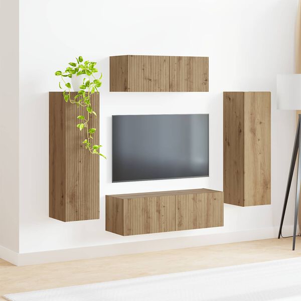 vidaXL TV-Schrankset Wandmontiert 3 pcs Artisan-Eiche Holzwerkstoff