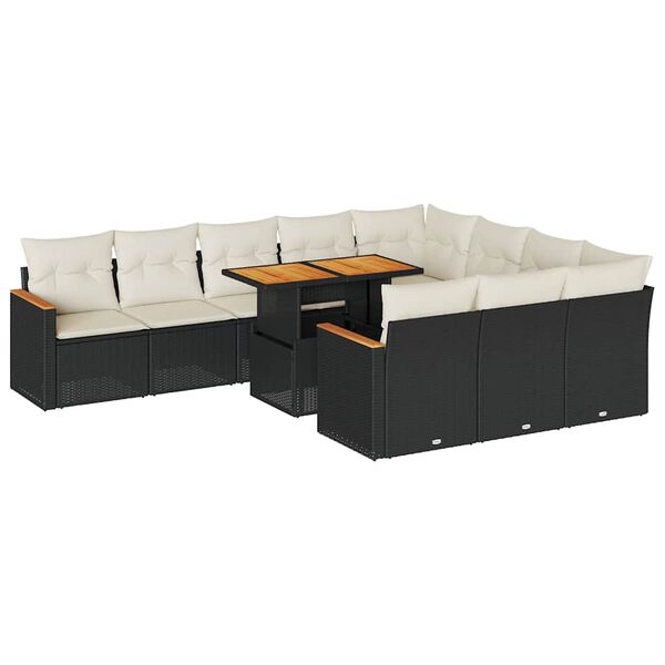 vidaXL 11-tlg. Garten-Sofagarnitur mit Kissen Schwarz Poly Rattan