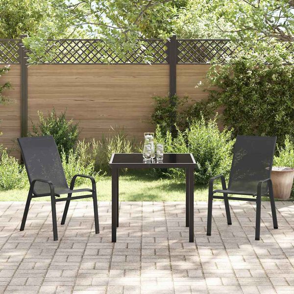 vidaXL Garten Essgruppe 3 pcs Schwarz Pulverbeschichteter Stahl