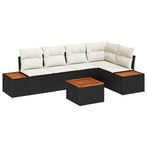 vidaXL Garten-Sofa-Set mit Kissen 6 pcs Schwarz und Creme Poly Rattan
