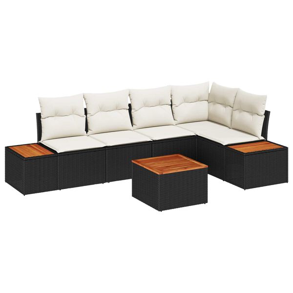 vidaXL Garten-Sofa-Set mit Kissen 6 pcs Schwarz und Creme Poly Rattan